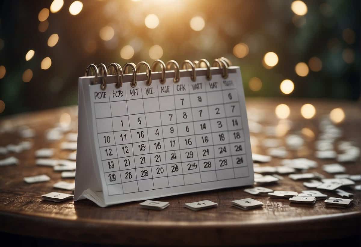 An empty calendar with no events marked, surrounded by question marks and a puzzled expression