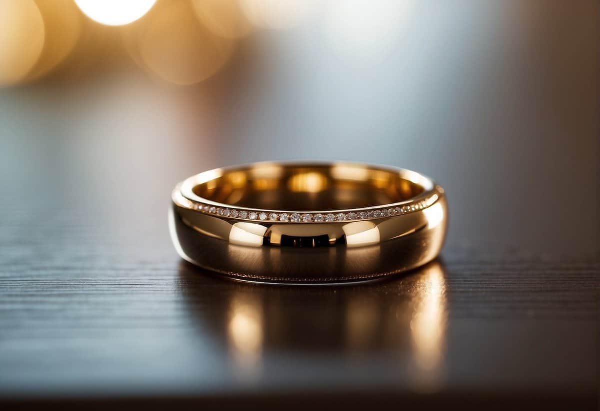 A wedding ring sits alone on a table, symbolizing the beginning of a marriage journey