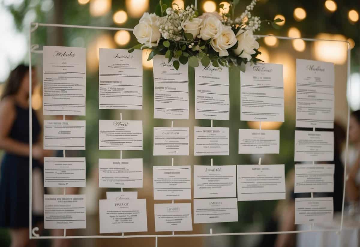 The wedding reception seating chart shows the number of guests, including the bride and groom