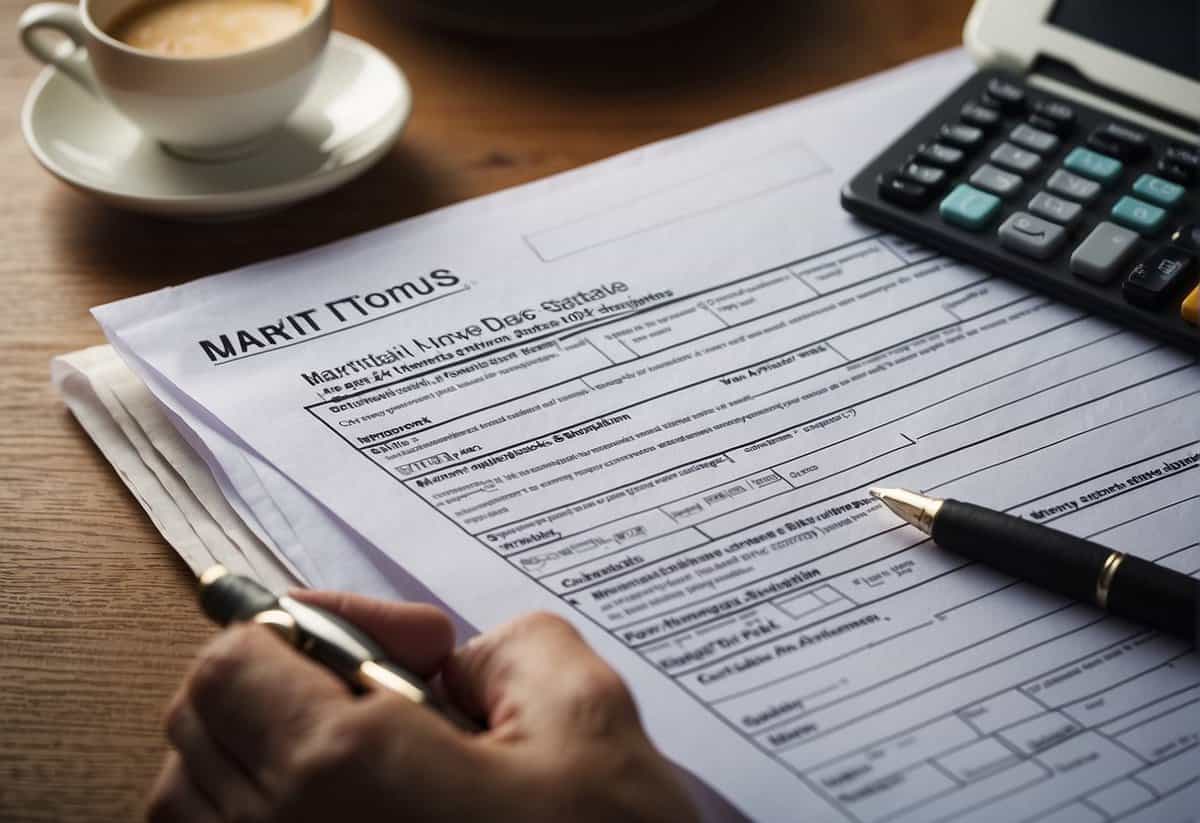A person filling out a form with "Marital Status" section highlighted, with a thought bubble of "Do I have to tell HMRC when I get married?" above their head