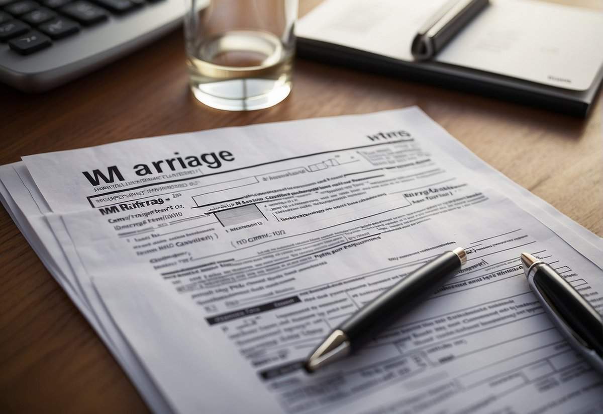 A document with "Marriage" and "HMRC" logos, surrounded by tax forms and legal papers