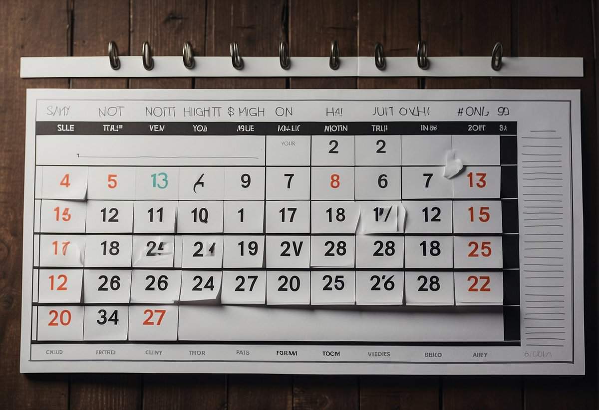 A calendar with empty slots for every month, with a question mark hovering over the slowest month for weddings
