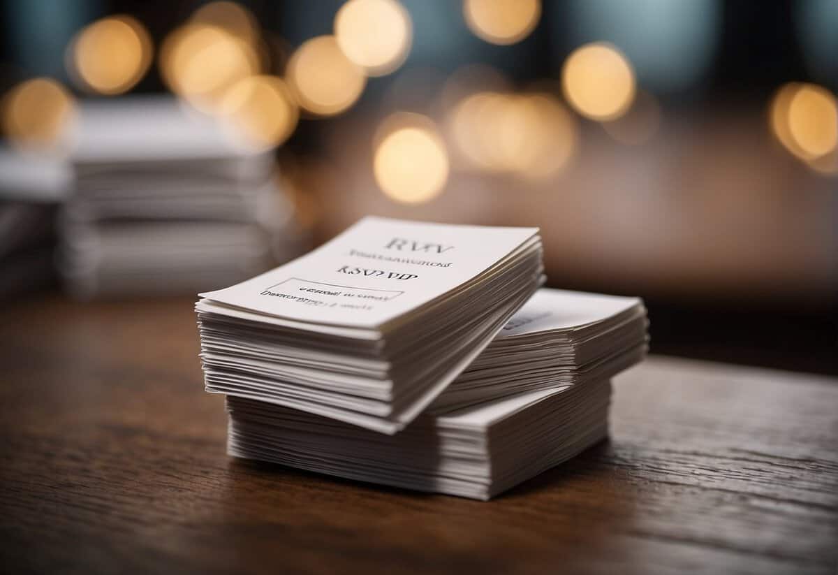 A stack of declined RSVP cards on a table