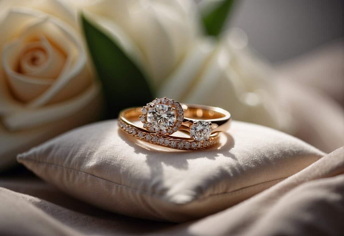 The wedding rings, placed on a delicate pillow, stand at the center of attention