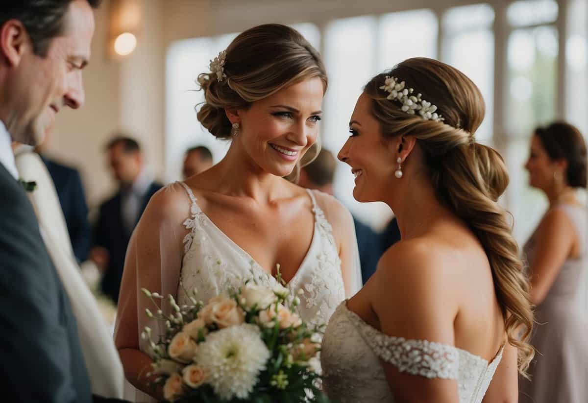 A mother presents a bride to her partner at a wedding