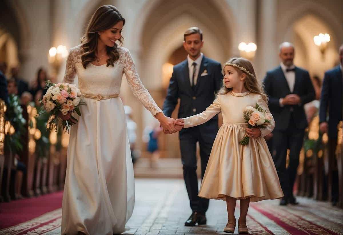 Mother guides daughter towards altar, symbolically passing on her role