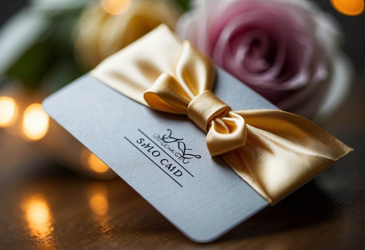 A gift card with the amount $300 is being pondered upon for a wedding gift
