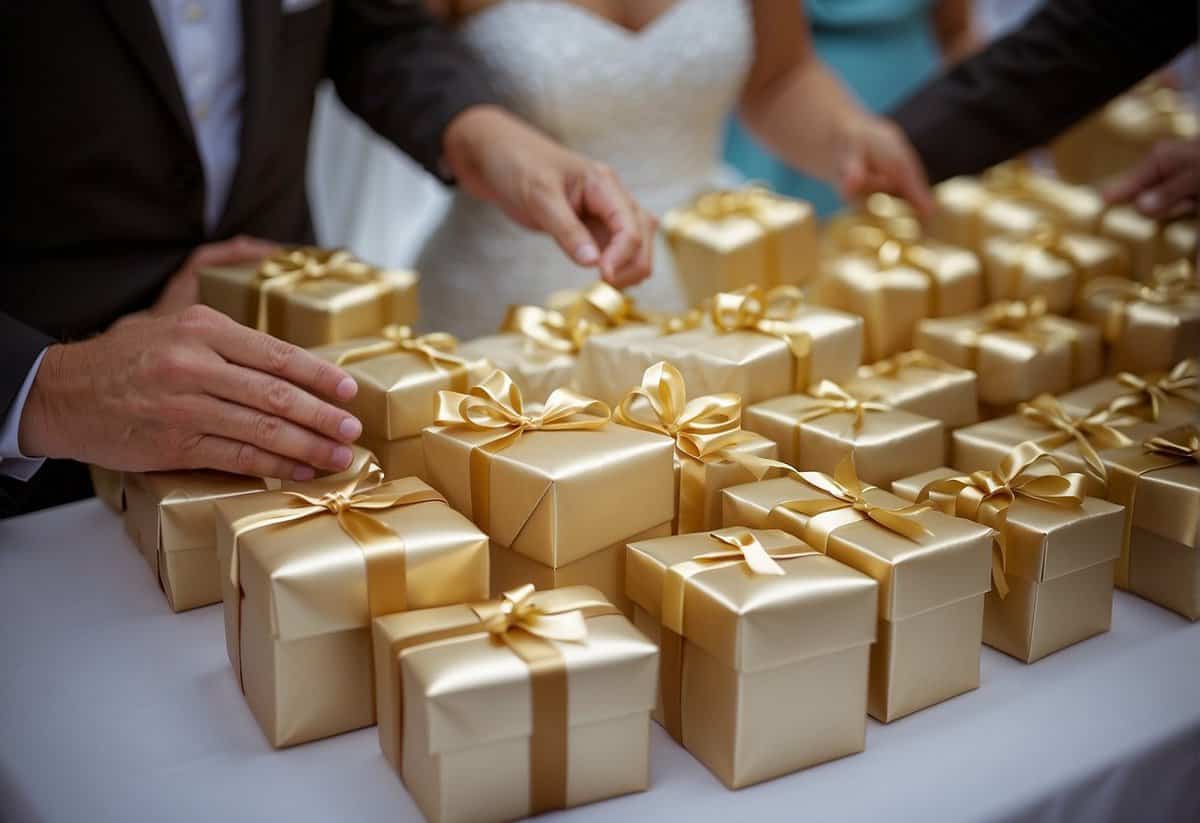 Parents carefully select a beautiful gift for the bride and groom's wedding, considering their tastes and needs