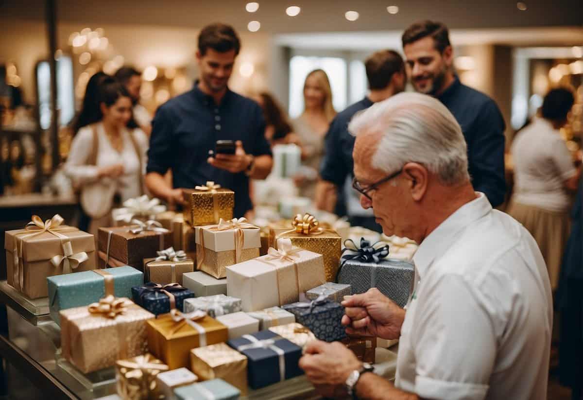 Guests browsing gift options, selecting items for a wedding registry