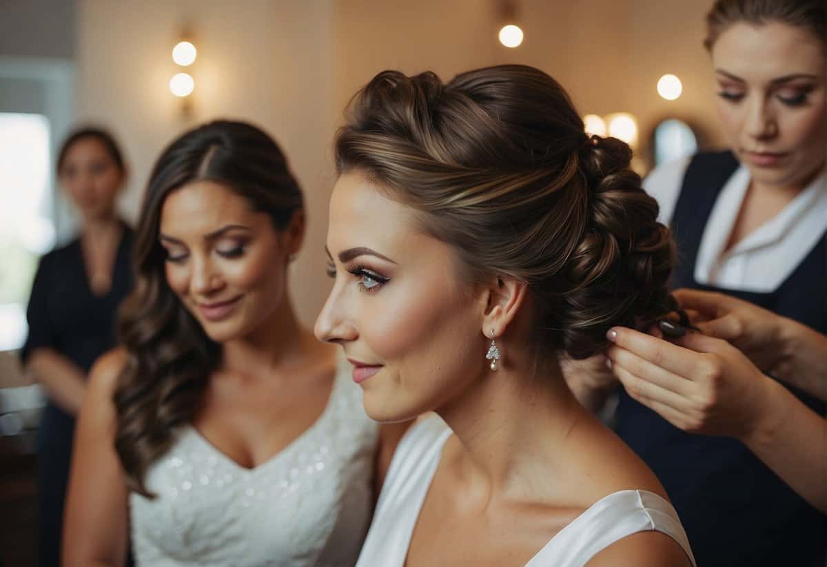 Bridesmaids' hair and makeup being done for a wedding