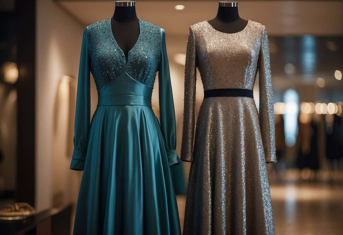 Two dresses in the same color hanging side by side