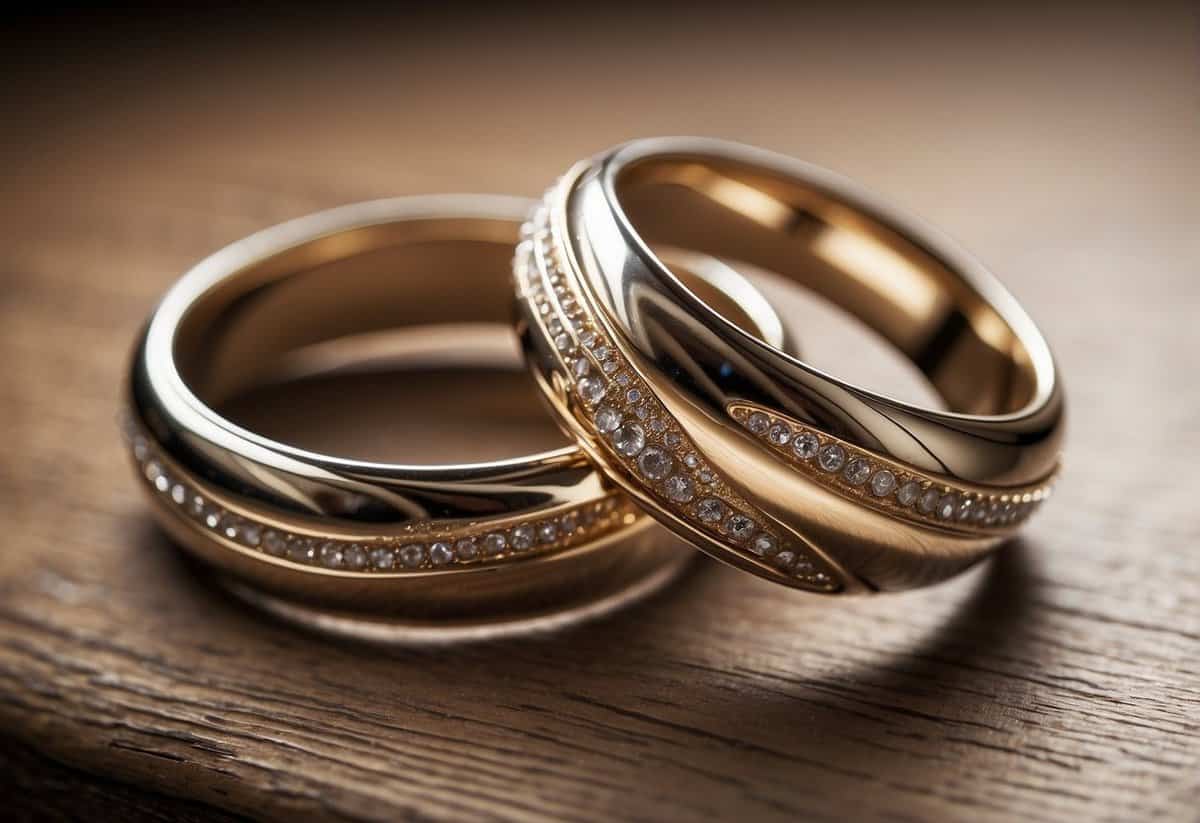 Two broken wedding rings lying on a table