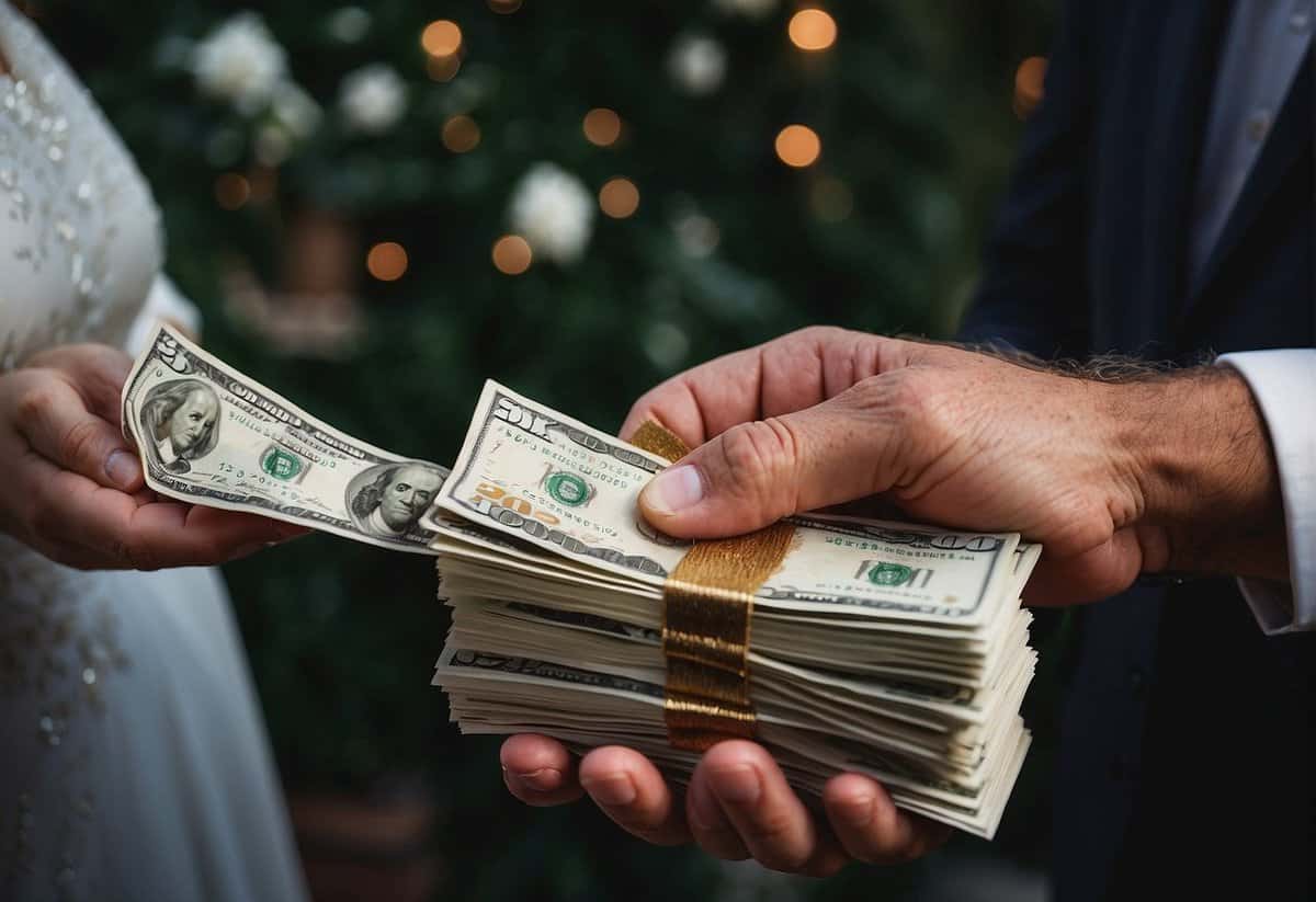 The father of the bride hands over money for a second wedding