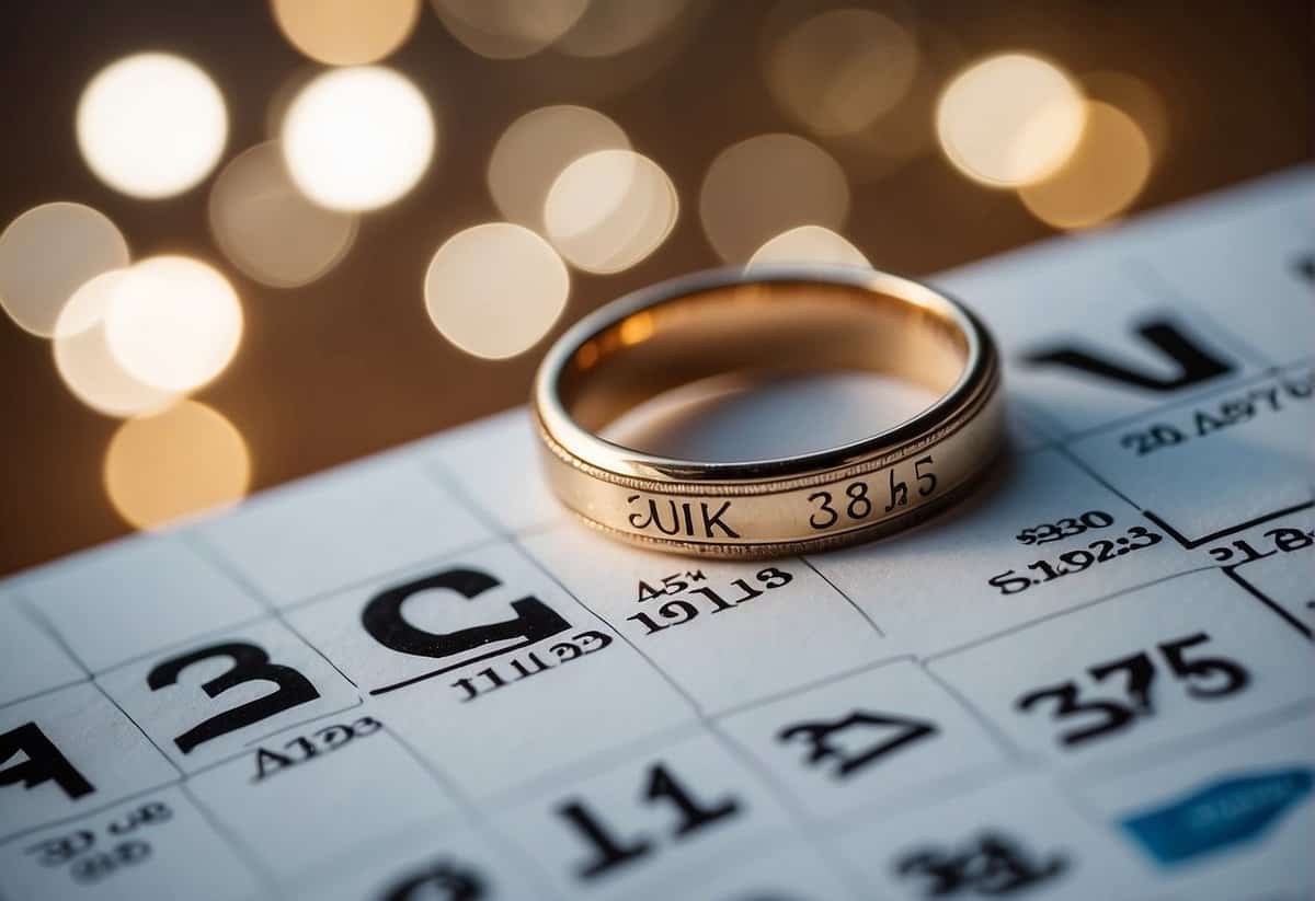 A wedding ring placed on a calendar, highlighting the date of the chosen year