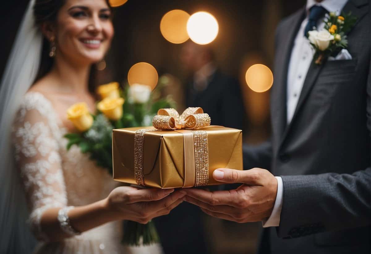 A gift is given by the parents of the groom