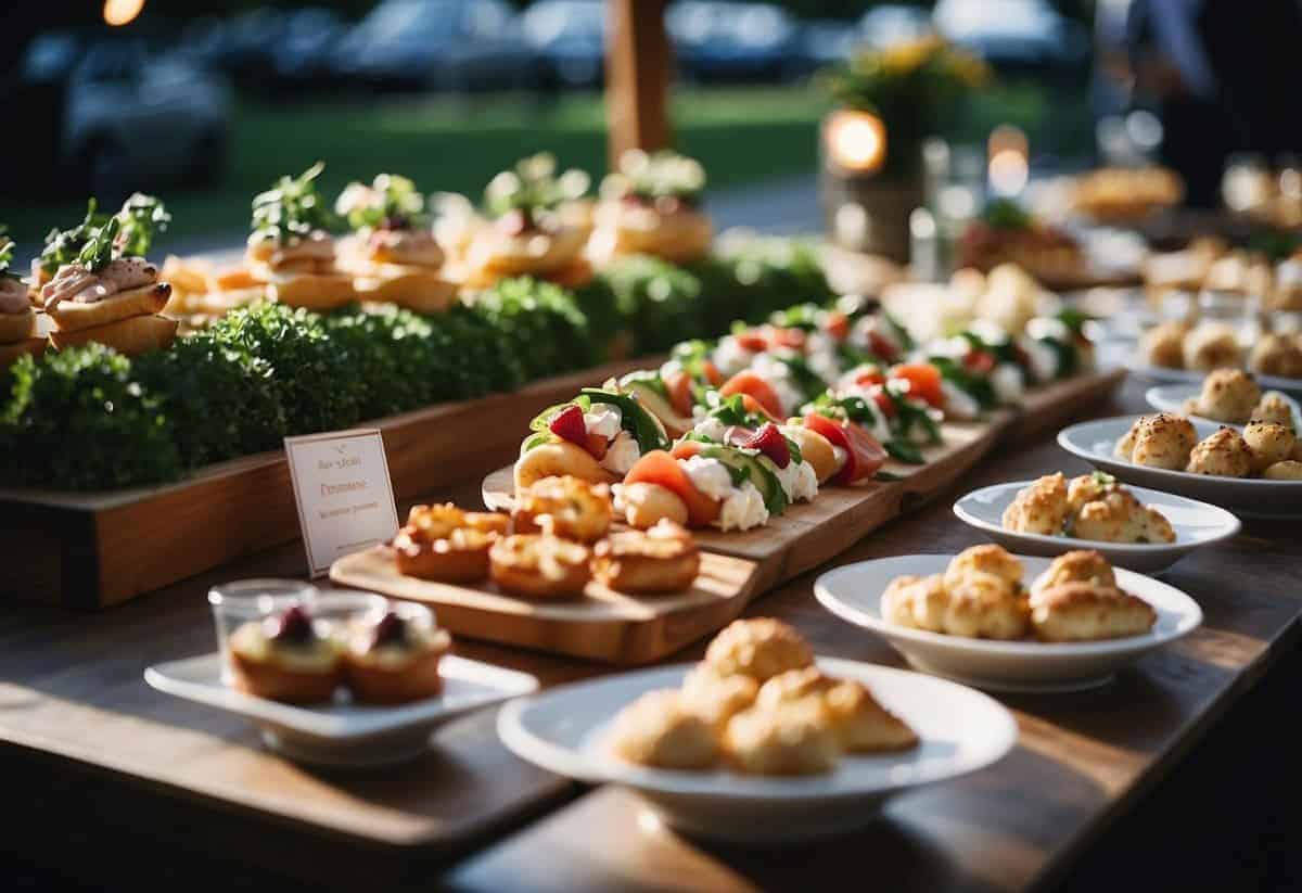 A wedding reception with a variety of alternative catering options, such as food trucks, buffet stations, and interactive food displays