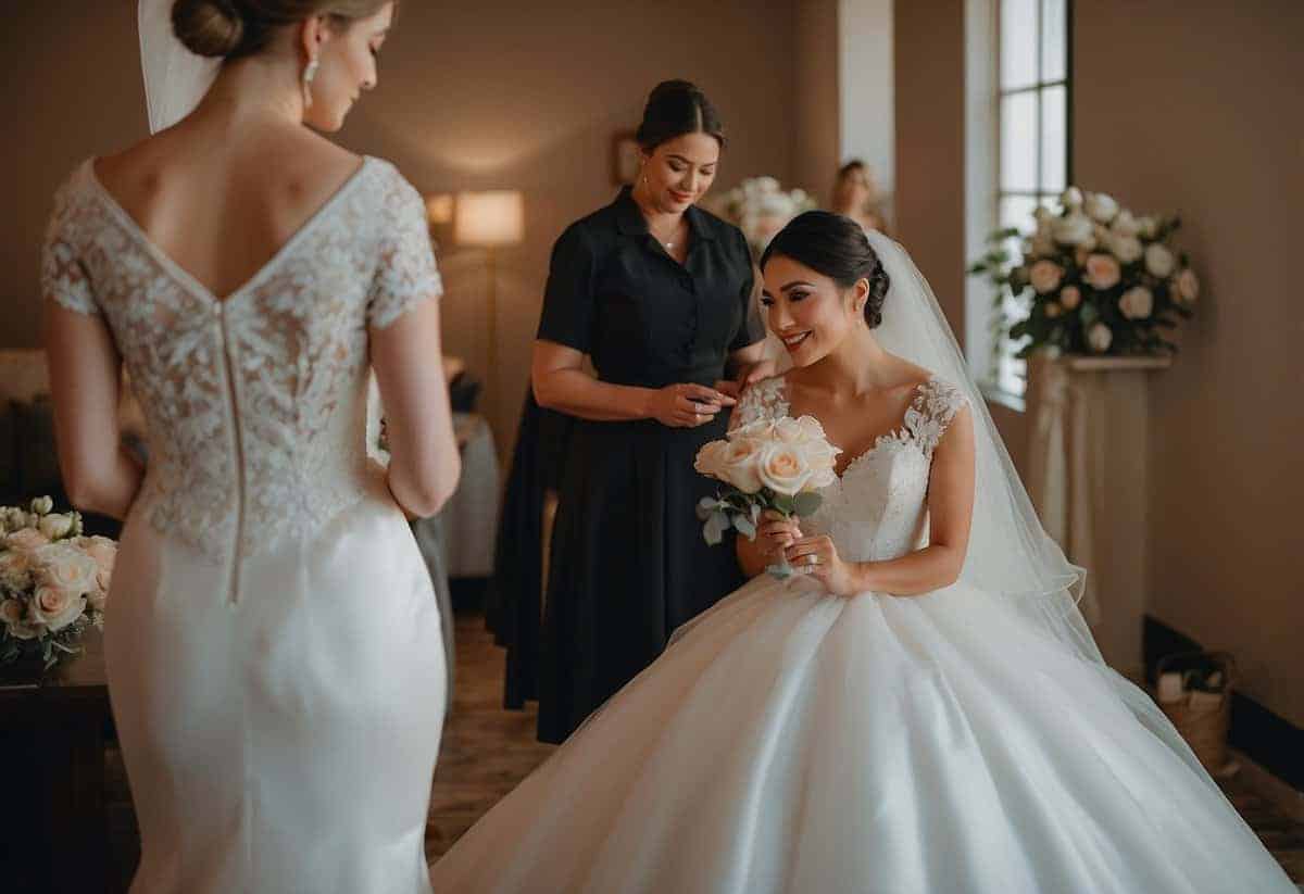 The bride reviews last-minute details, while the maid of honor overlooks important tasks before the wedding