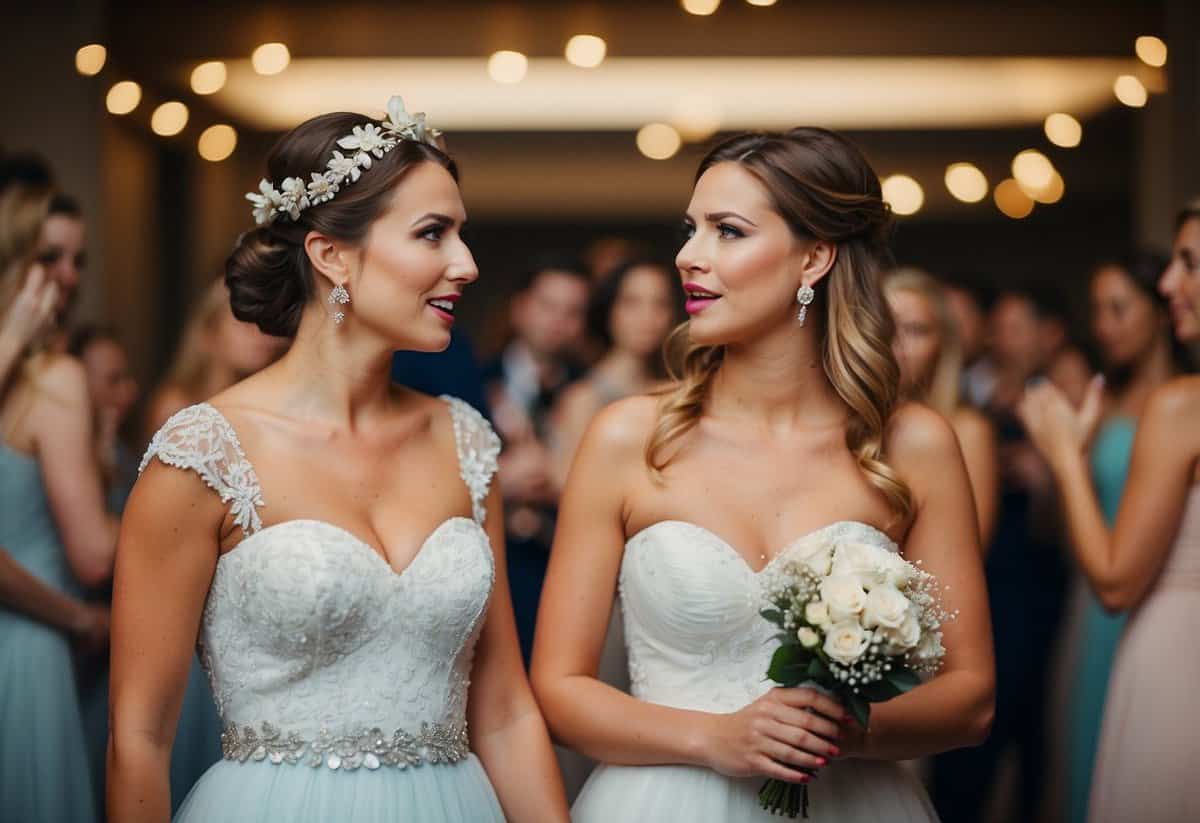A bride scolds her unenthusiastic bridesmaid