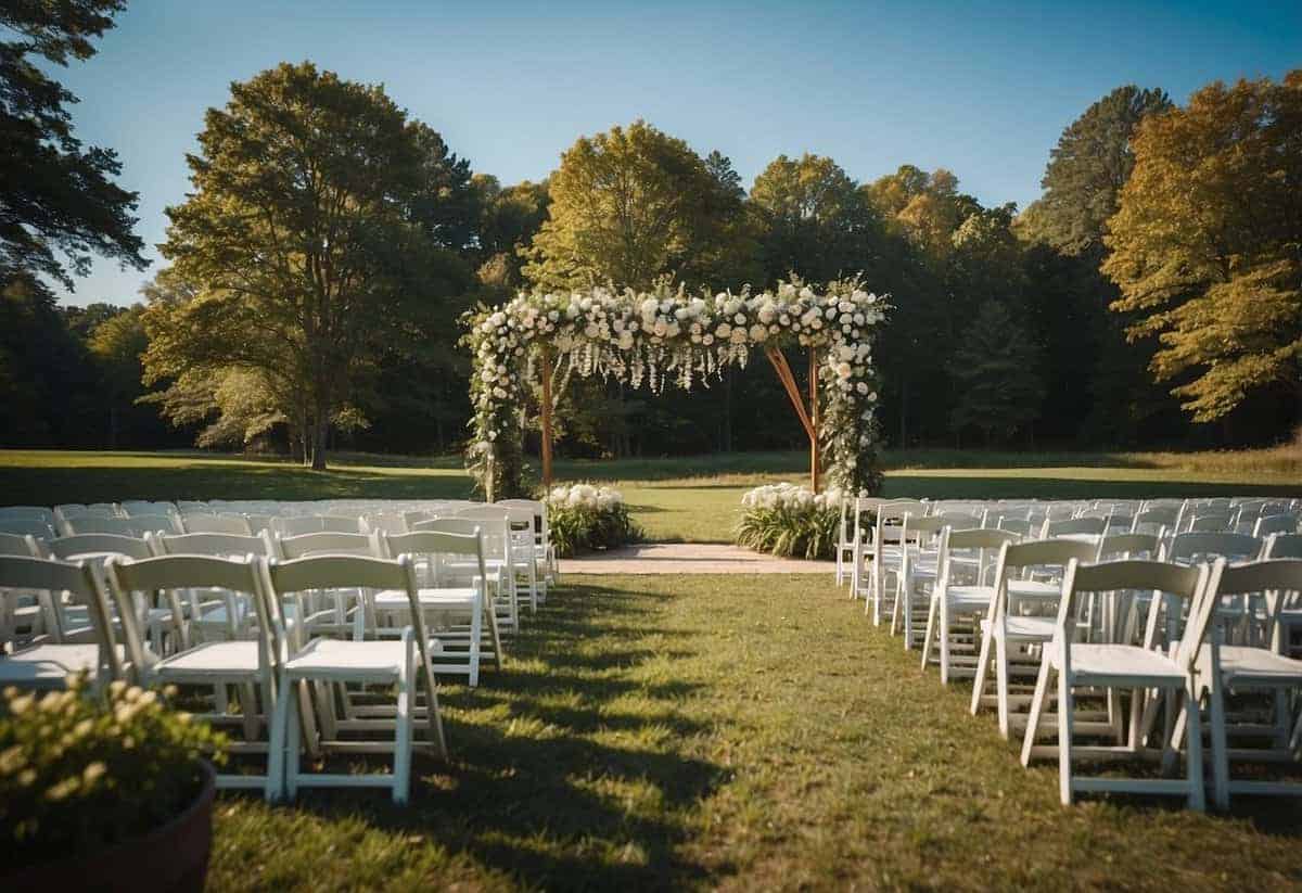 A sunny day at a scenic outdoor venue in Delaware, with a clear blue sky and gentle breeze, perfect for a romantic wedding ceremony