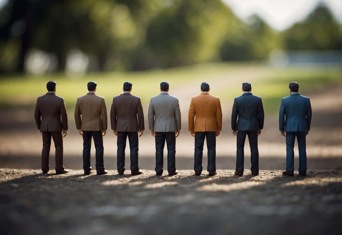 A group of figures standing apart, with their backs turned, symbolizing exclusion or distance