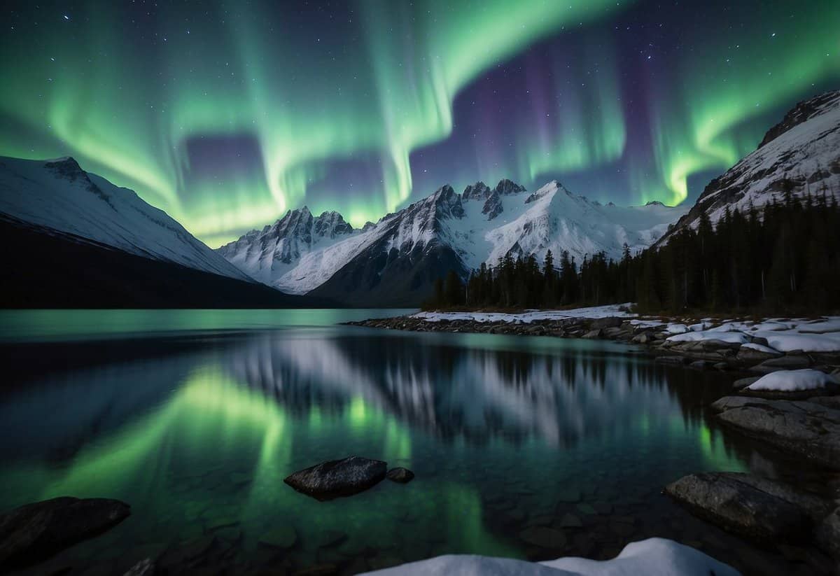 Snow-capped mountains, sparkling glaciers, and serene lakes provide a breathtaking backdrop for an Alaskan wedding. The northern lights dance across the night sky, creating a magical atmosphere