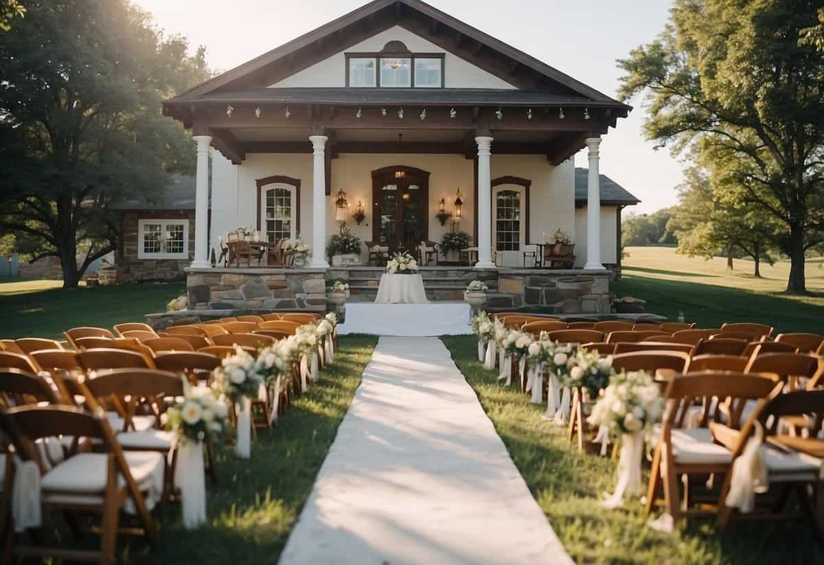 A beautiful outdoor wedding at a historic Kansas venue with traditional decor and scenic views