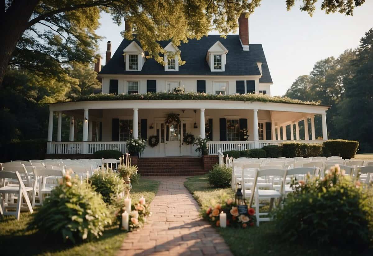 A historic Kentucky venue adorned with cultural symbols and natural beauty for a wedding scene illustration