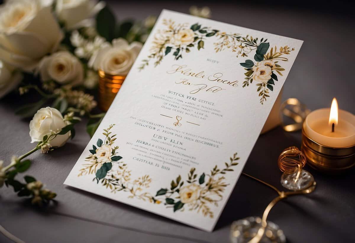 A beautifully decorated wedding invitation with clear RSVP instructions and helpful tips for guests