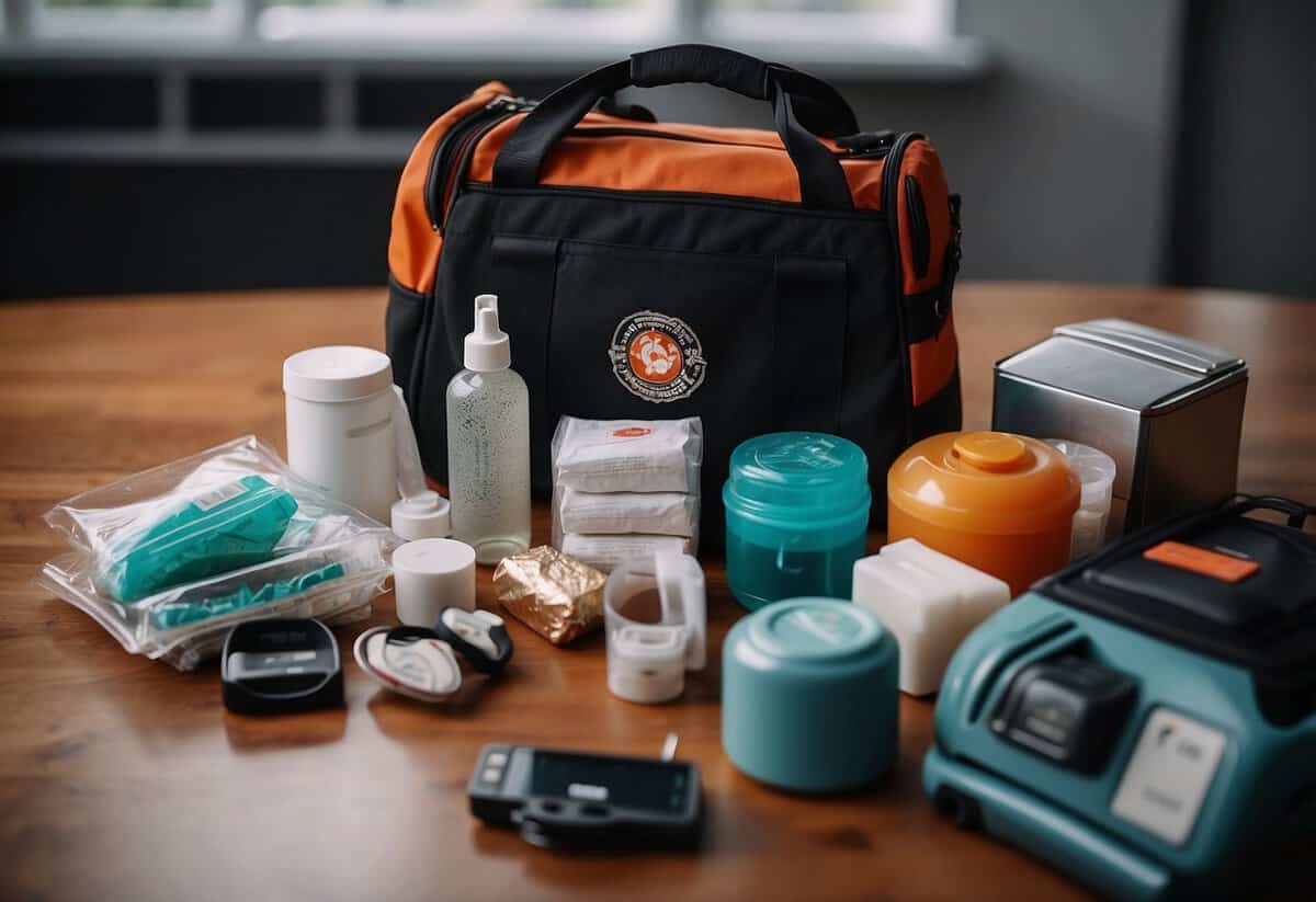A hand packs an emergency kit with wedding essentials last week