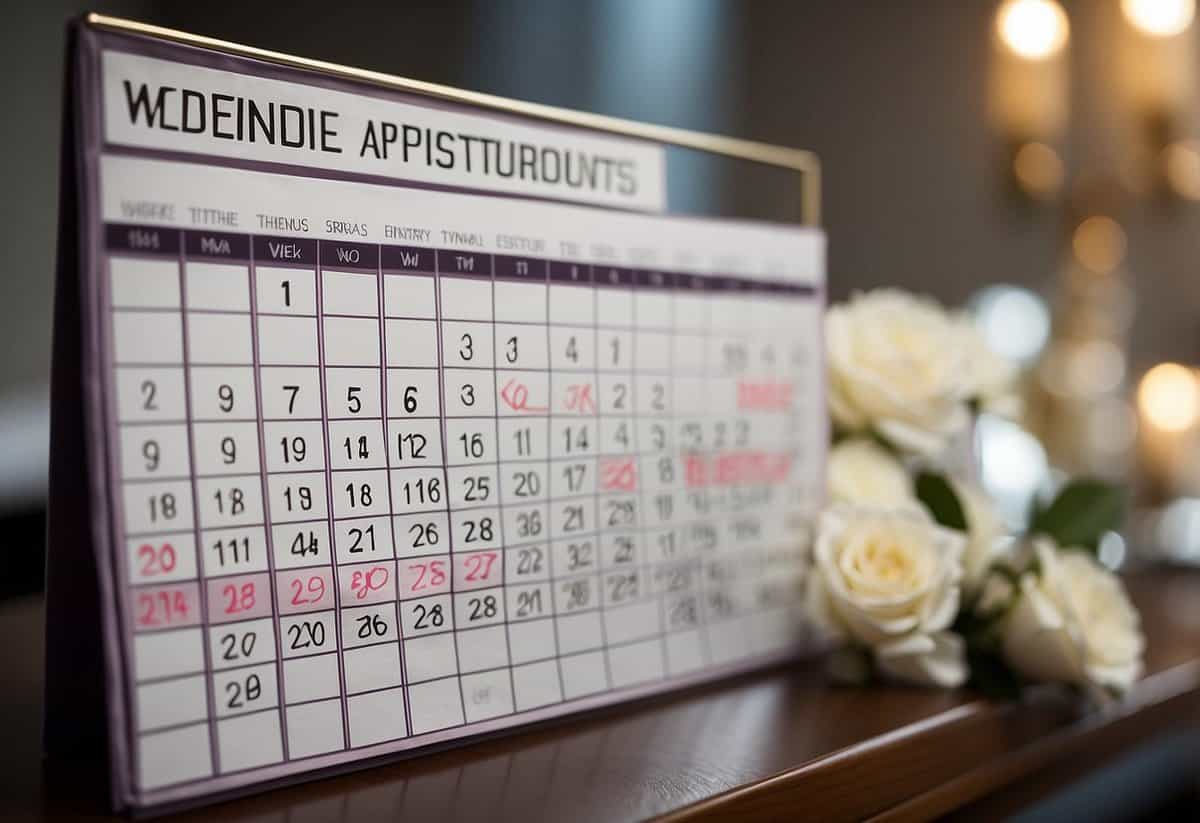 A calendar with beauty appointments marked for the week before a wedding