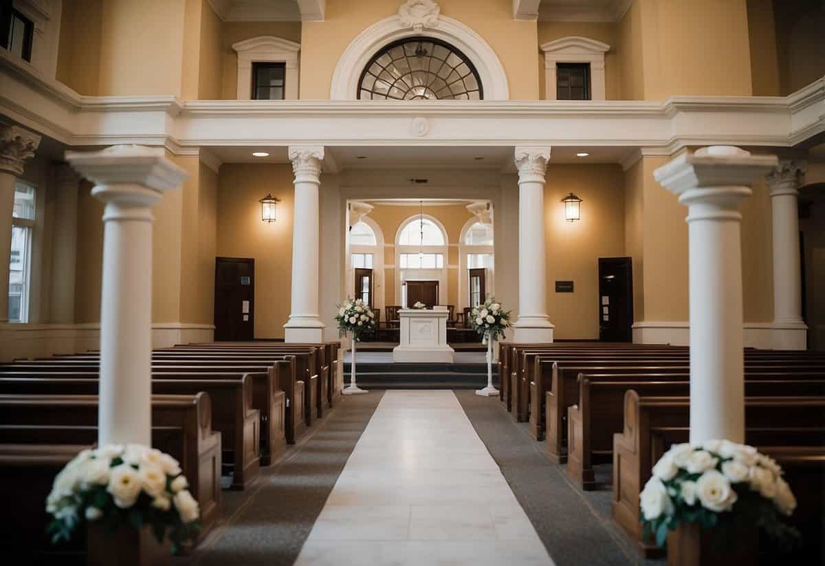 The courthouse is adorned with simple, elegant decor for a wedding