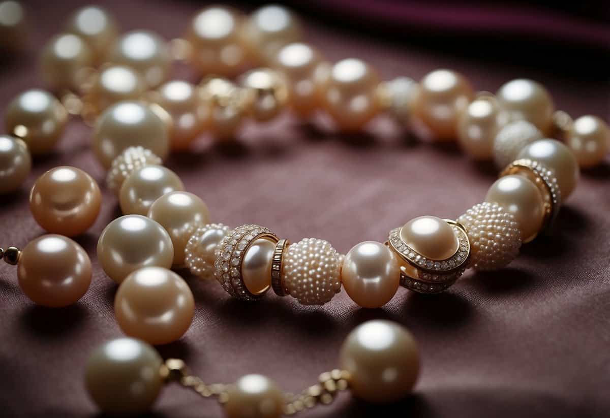A display of pearls arranged on a velvet cushion, with soft lighting to highlight their elegance and beauty