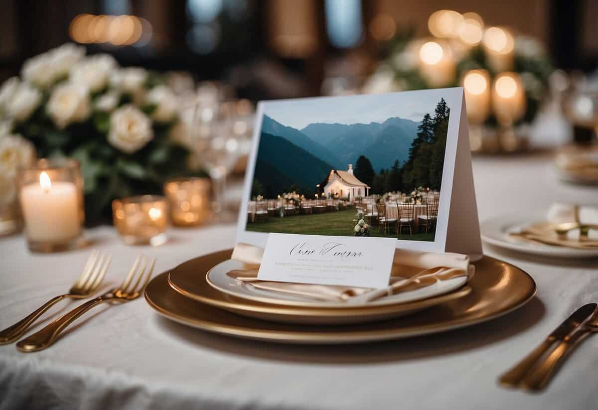 A cozy wedding venue with elegant accommodations for guests. Wedding invitation tips displayed on a table