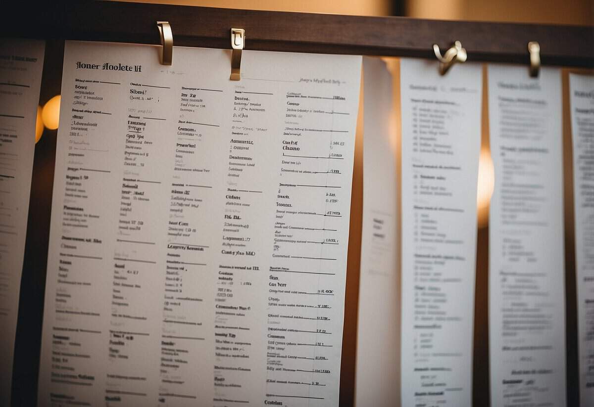 A neatly organized wedding guest list with names and RSVPs