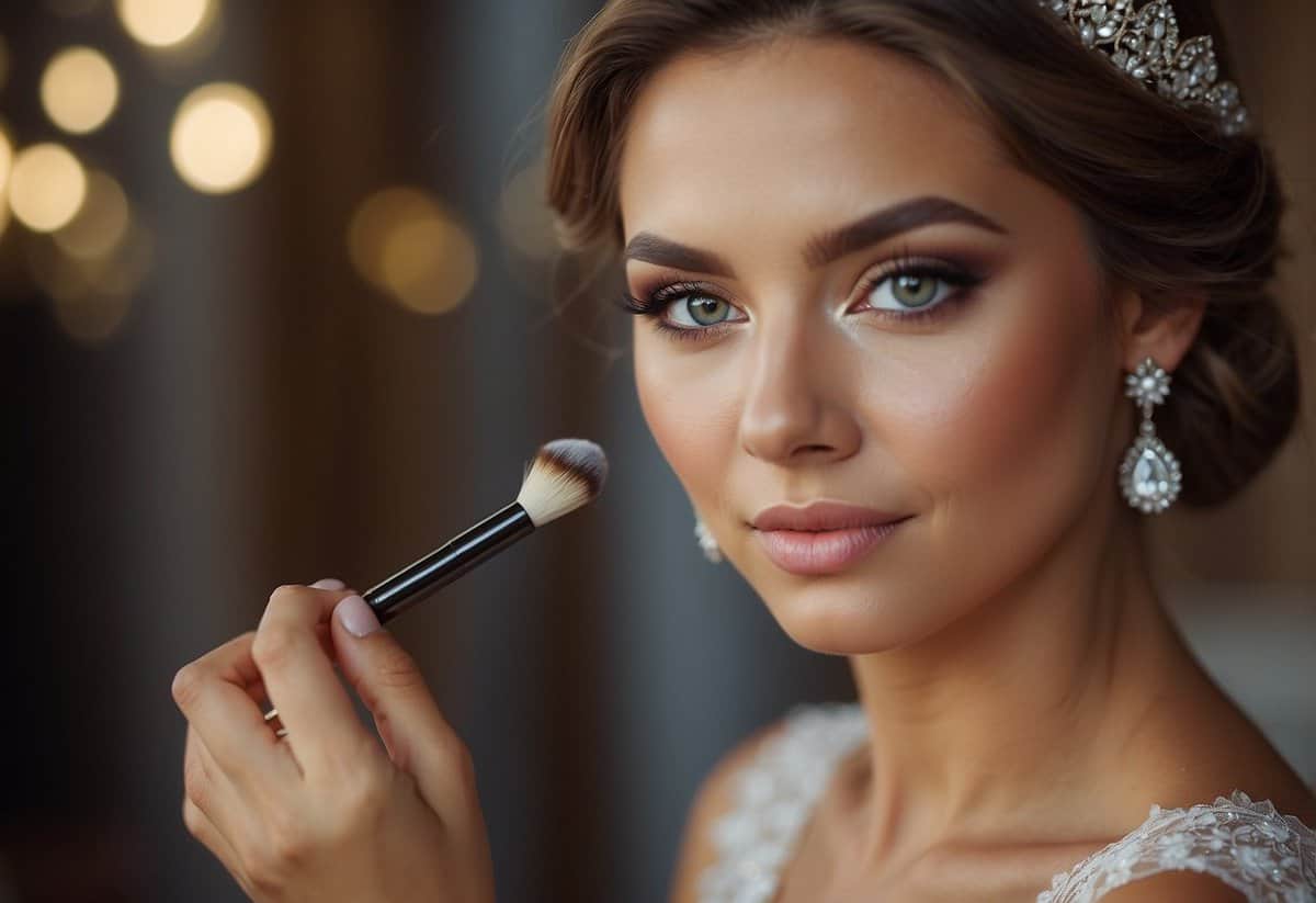 Brighten eyes with concealer, a bride does her own makeup for the wedding