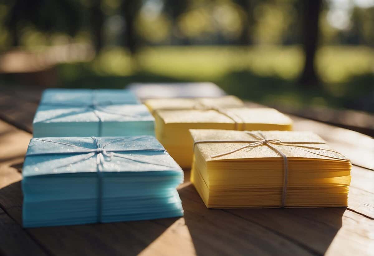 Blotting papers absorb shine on a sunny outdoor wedding