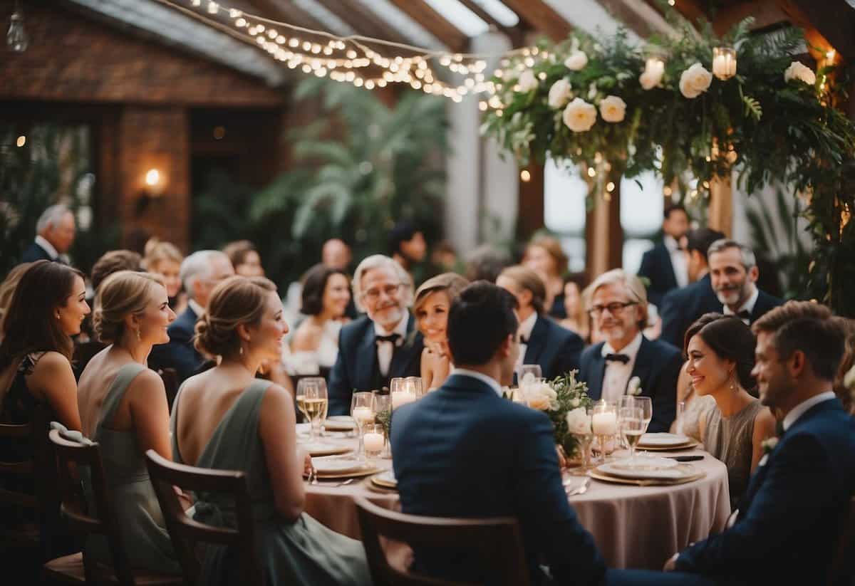 A cozy, intimate wedding gathering with a small guest list, surrounded by minimalist decor and budget-friendly details
