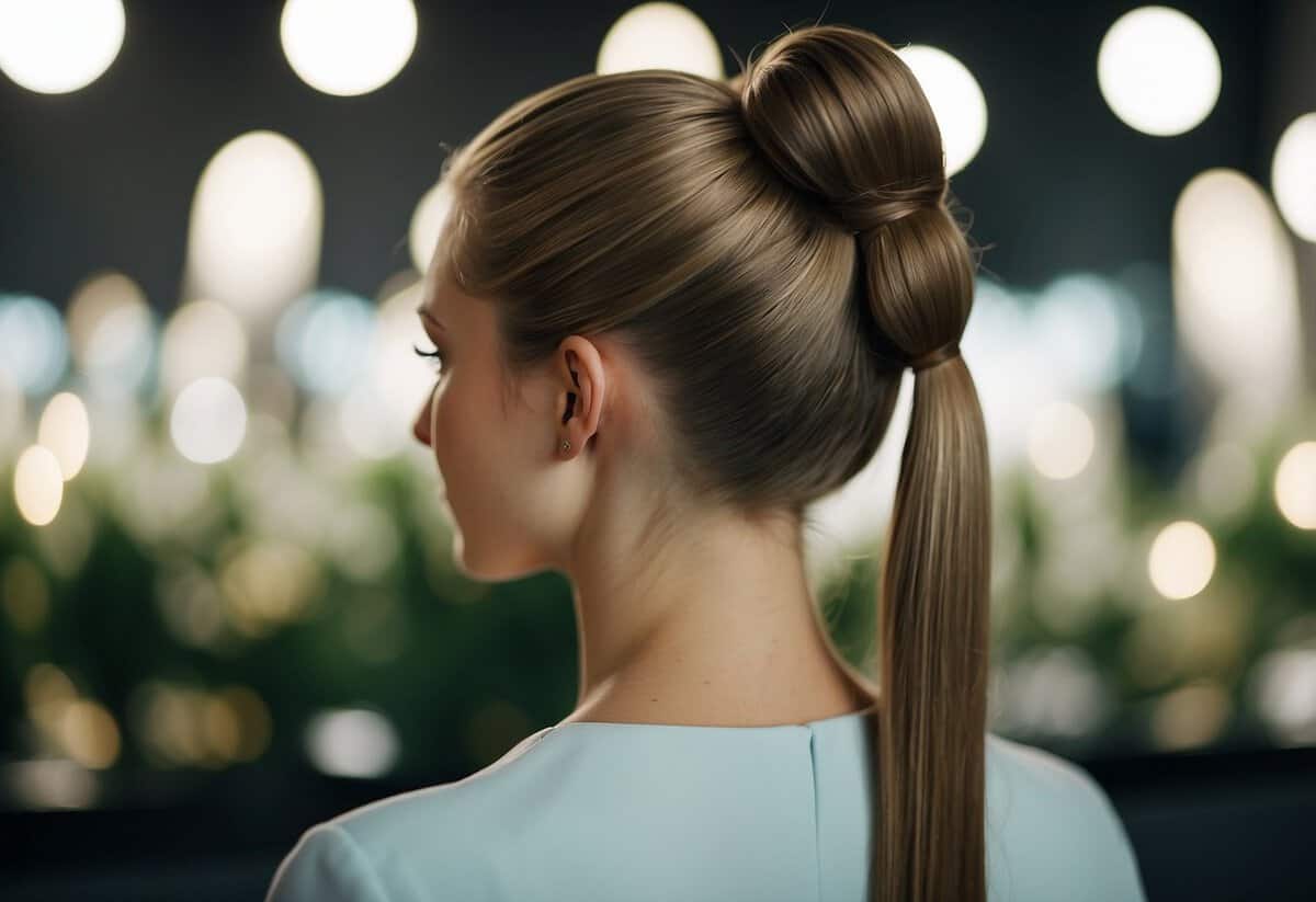 A sleek ponytail styled for a modern wedding day
