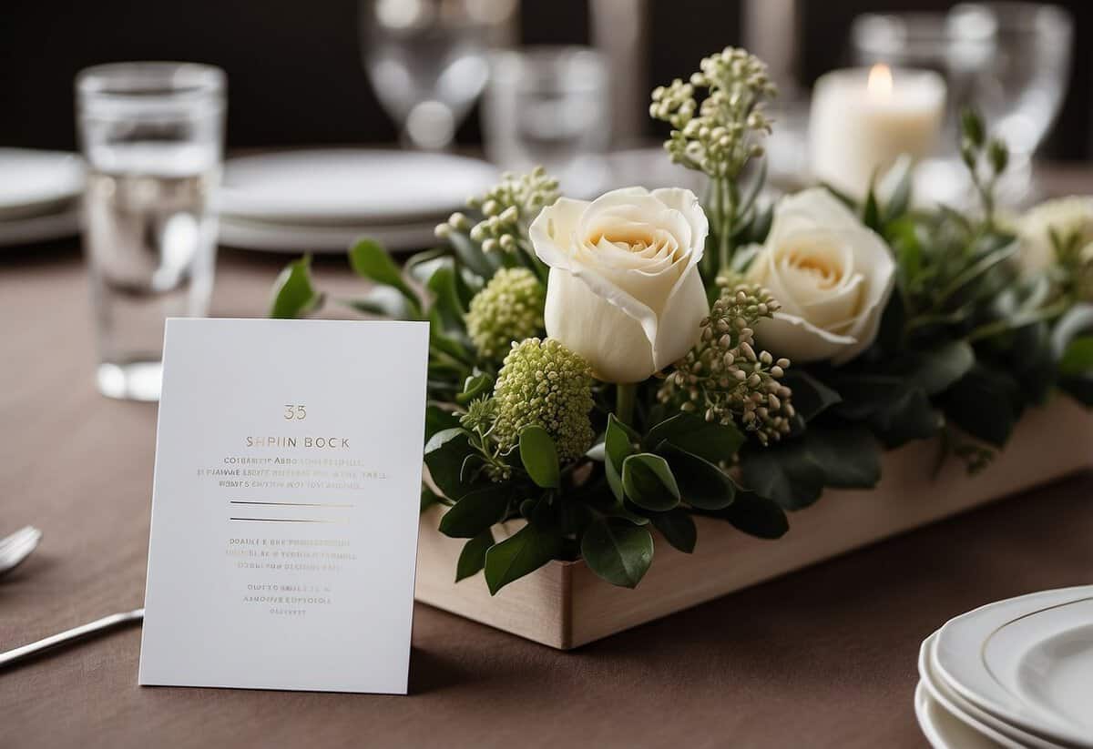 A clean, modern menu with minimal text and elegant fonts. A simple table setting with a single flower centerpiece