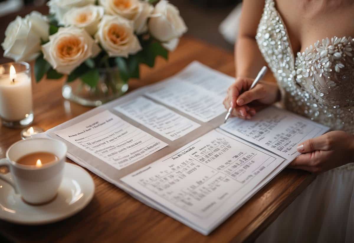 A bride carefully arranges her wedding day schedule, highlighting important do's and don'ts