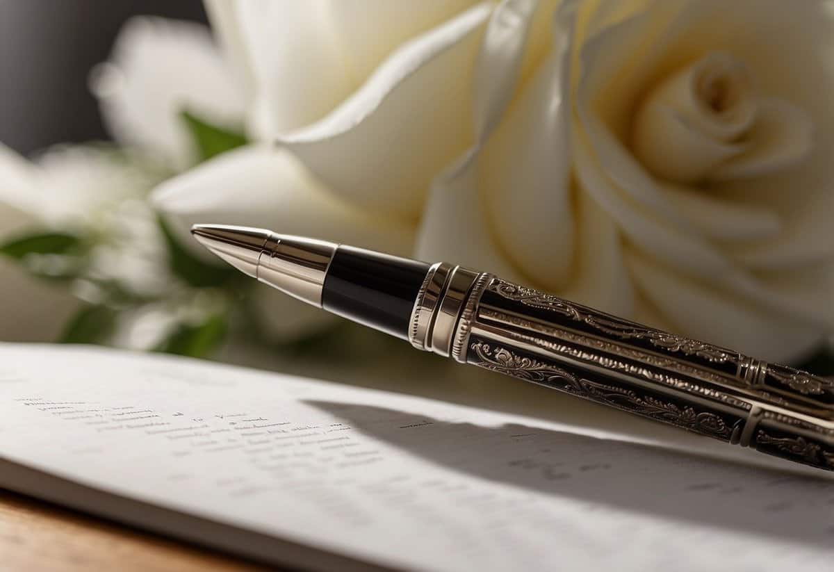 A pen hovers over a pristine sheet of paper, ready to capture the heartfelt words of meaningful quotes for wedding vows