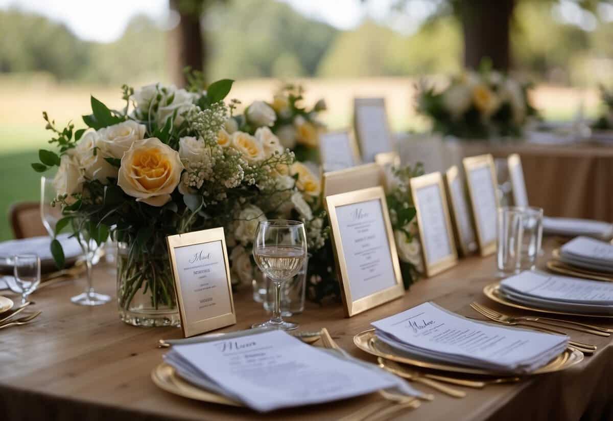 A wedding coordinator organizing seating charts, floral arrangements, and coordinating with vendors