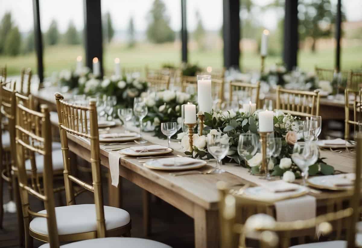 Wedding coordinator arranges and removes decor, chairs, and tables