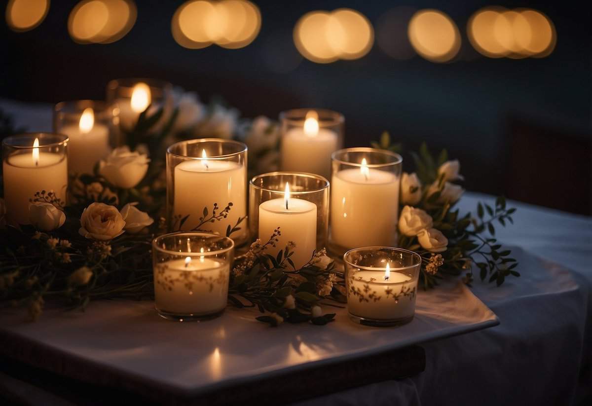 Soft candlelight illuminates a romantic wedding night scene