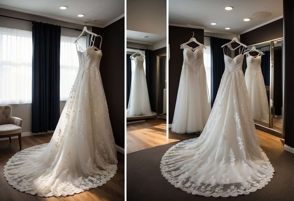 Photos of wedding dress fitting from different angles