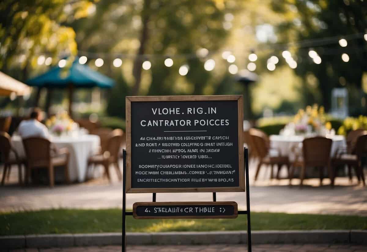 A sign with clear cancellation policies for wedding rentals
