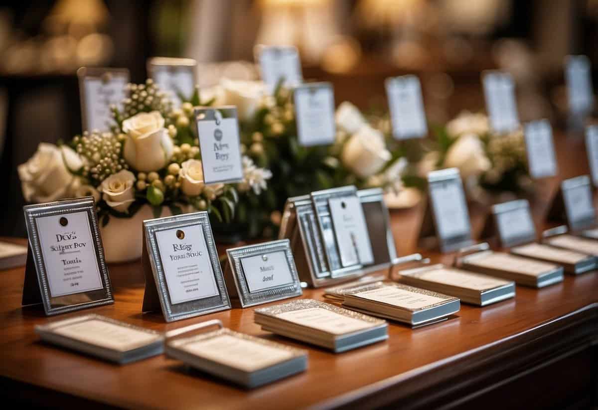 A table displays a range of price tags for wedding registry items, with tips on selecting and setting up the registry