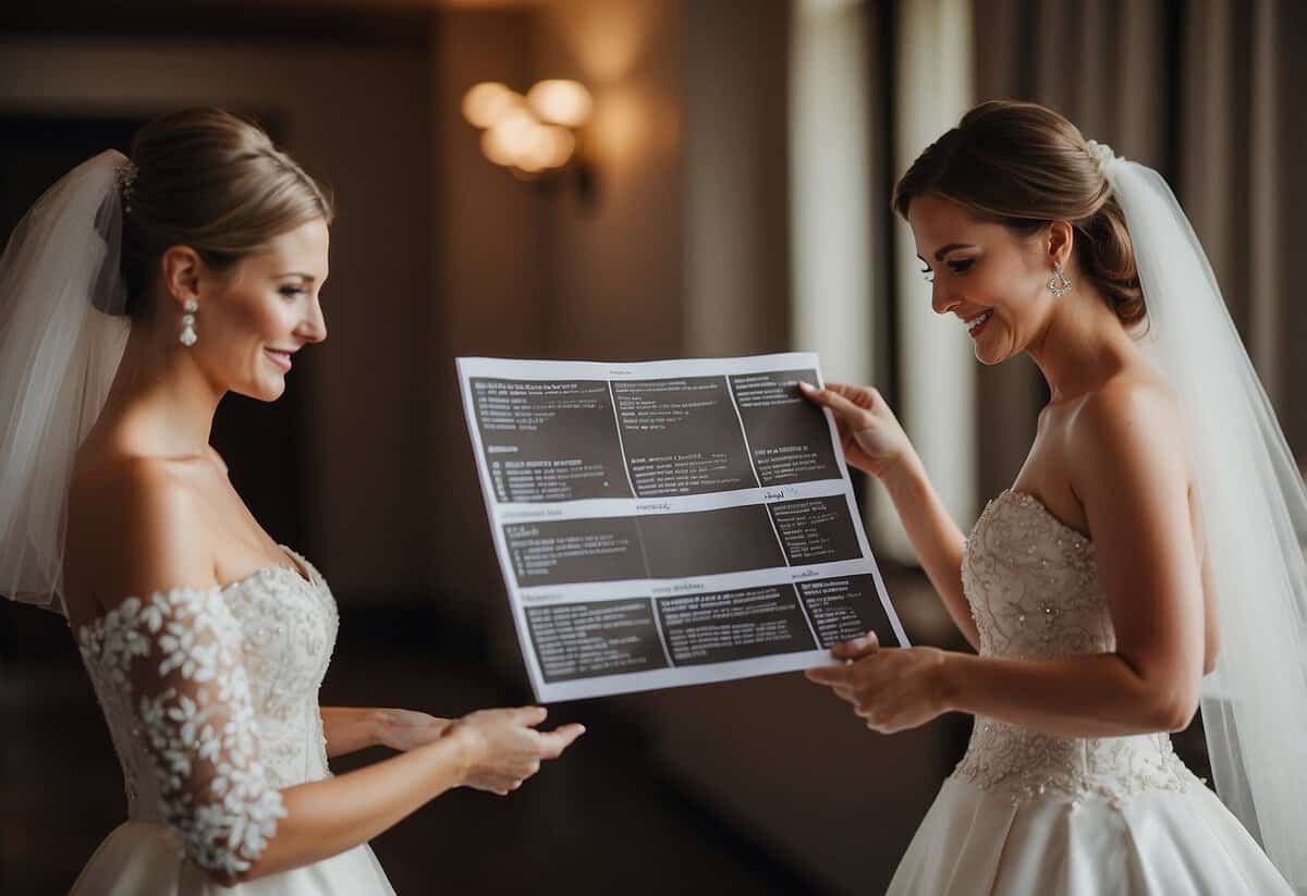 The bride receives a detailed timeline for her wedding day, with tips on getting ready, ceremony, and reception