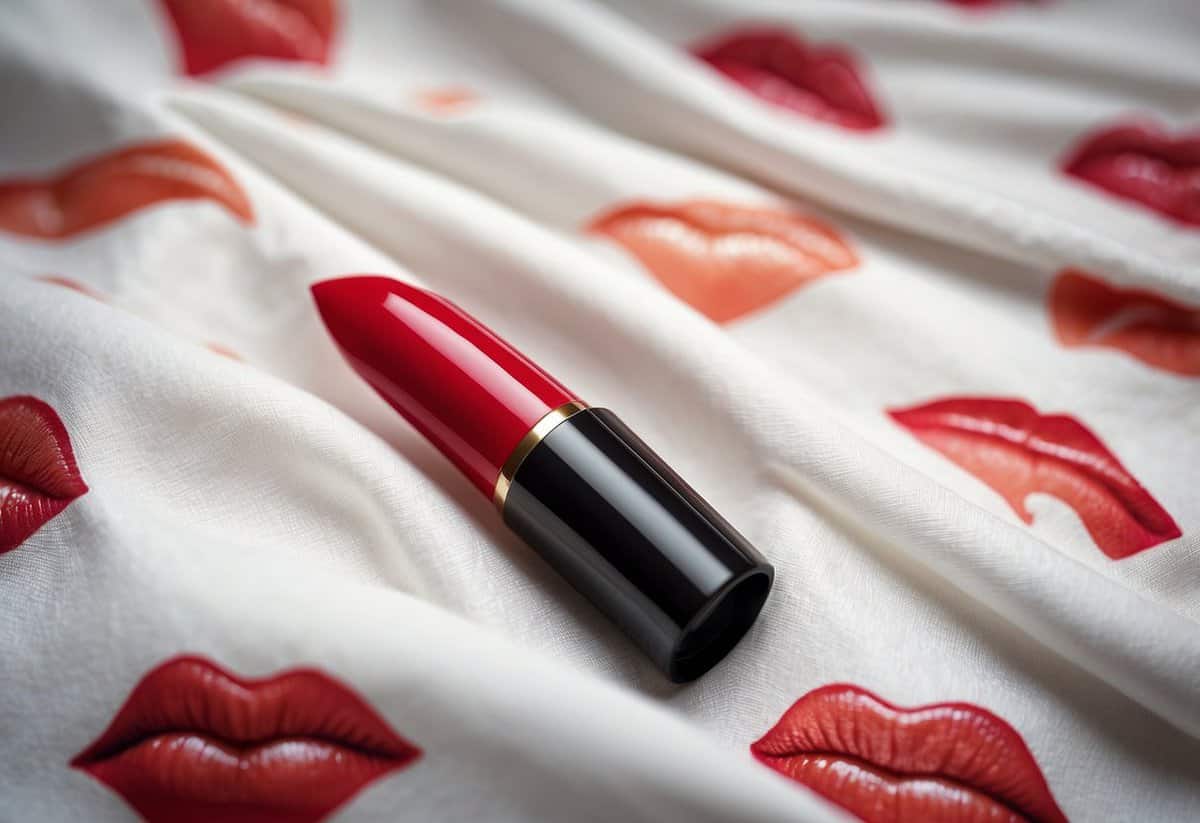 A lipstick print on a white wedding napkin