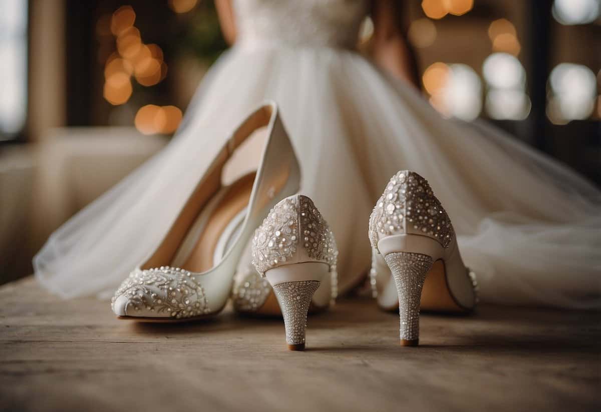 A bride carefully selects classic, timeless wedding shoes, avoiding overly trendy styles
